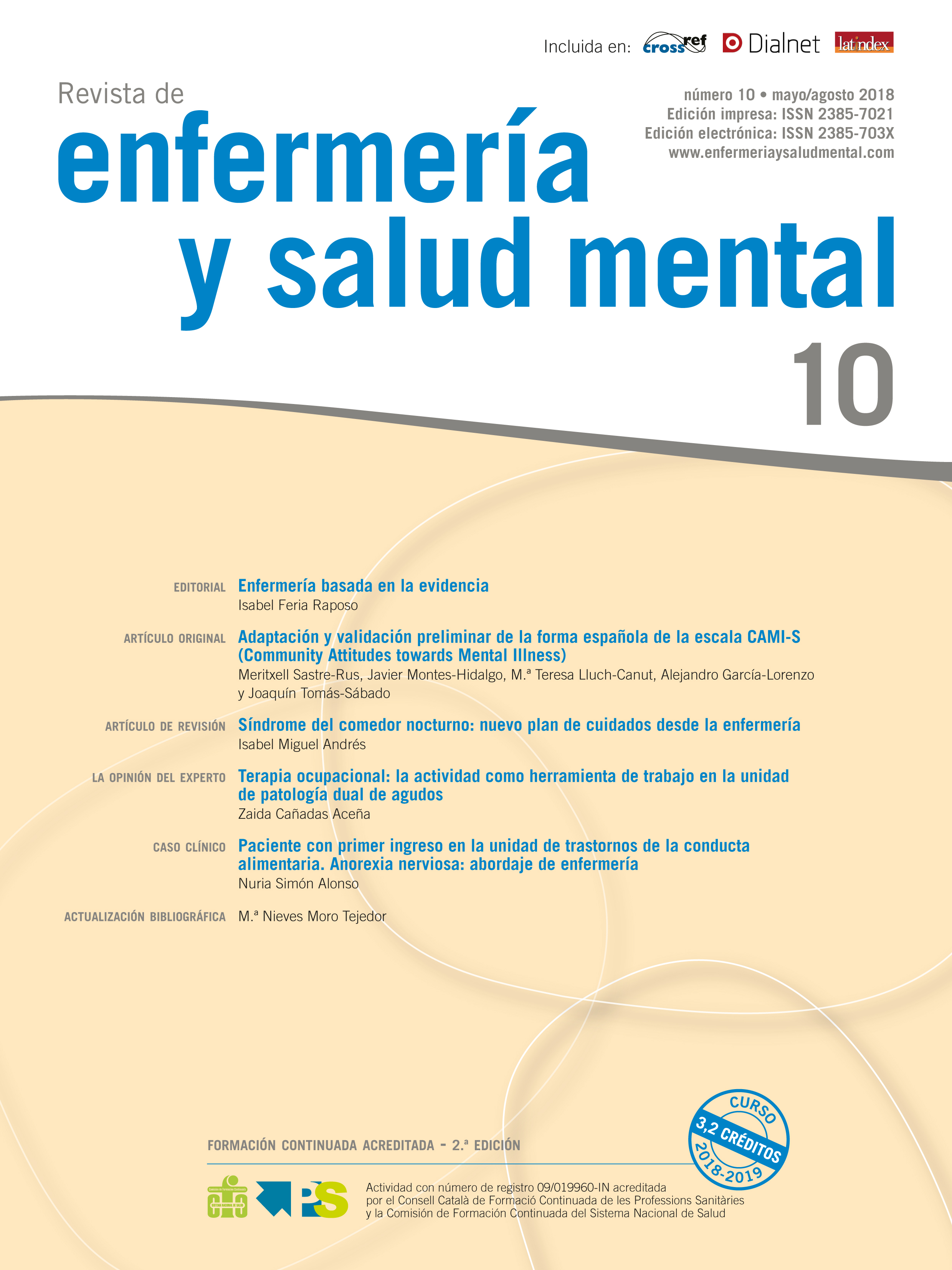 Revista de Enfermería y Salud Mental. Número 10, mayo/agosto de 2018
