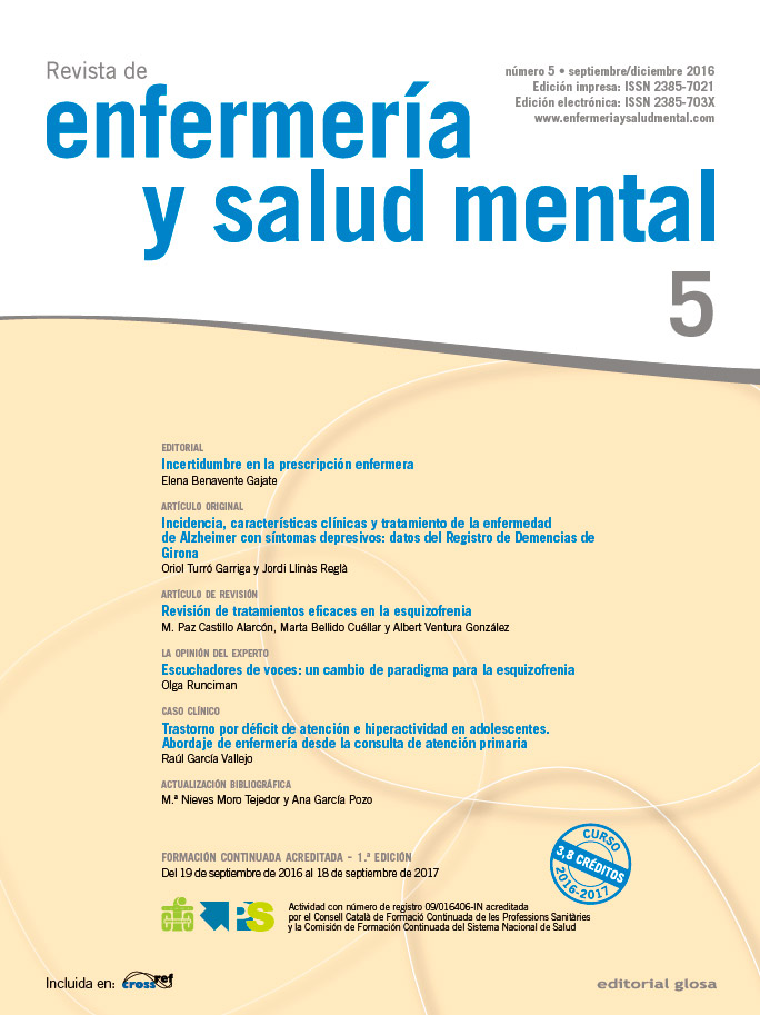 Revista de Enfermería y Salud Mental. Número 5, septiembre/diciembre de 2016